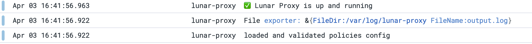 Example of logs from Lunar Proxy